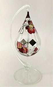 Lichtmühle 8 cm Tropfenform "Orchidee" rot n  mit Ständer 
