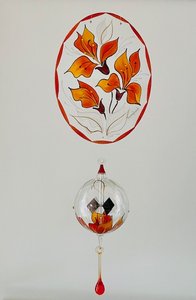 Fensterbild mit Lichtmühle L: ca. 39 cm "Orchidee" pfirsich