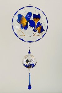 Fensterbild Linse mit Lichtmühle L: ca. 37 cm "Orchidee - Schmetterling" blau