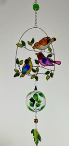 Lichtmühle d 8 cm mit Fensterbild Vögel blau / bunt