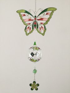 Fensterschmuck Tiffany Schmetterling grün mit Lichtmühle